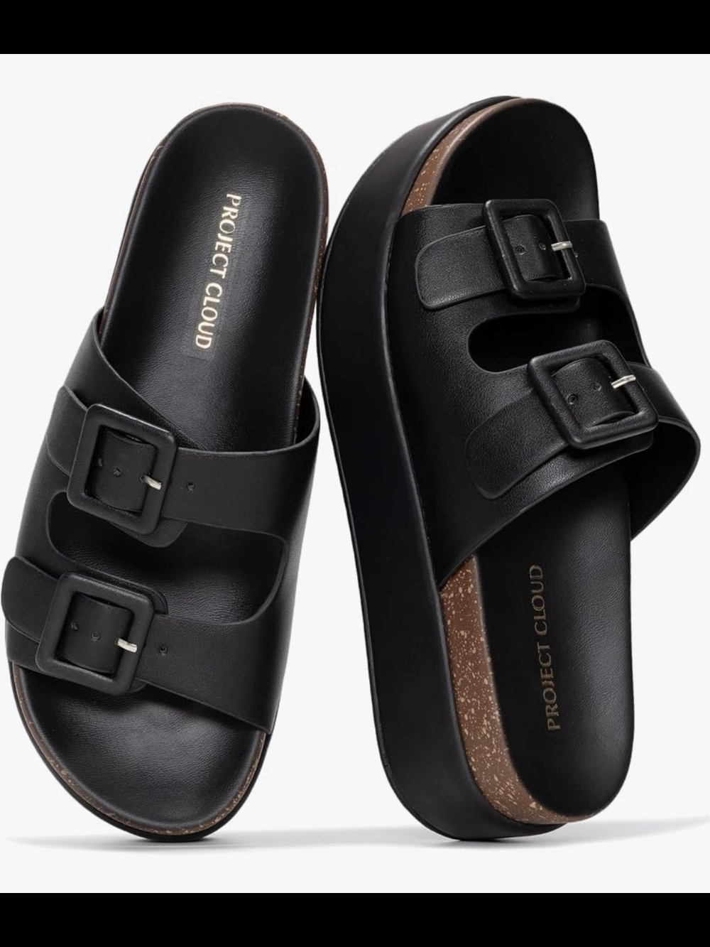 PROJECT CLOUD Women's Black Double-Buckle Platform Sandal